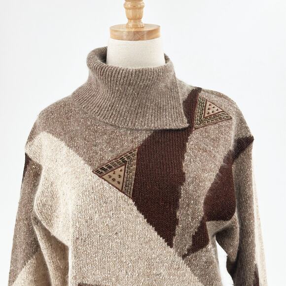 VTG 80s IB Diffusion Womens Silk/Angora Patchwork Grandma Sweater Medium Retro - Picture 2 of 9